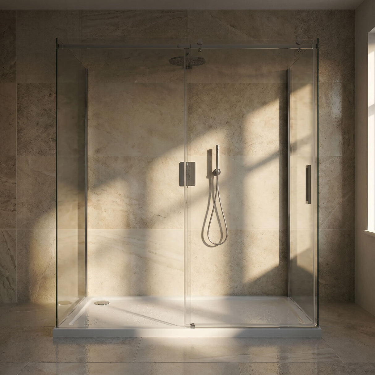 [BETASP1580] White Rectangular Stone Slip Resistant Shower Tray - Available in Multiple Sizes - Lifestyle 3