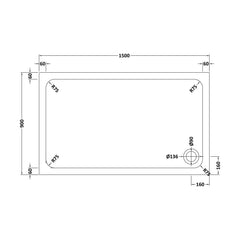 [BETASP1590] White Rectangular Stone Slip Resistant Shower Tray - Available in Multiple Sizes - Technical Drawing