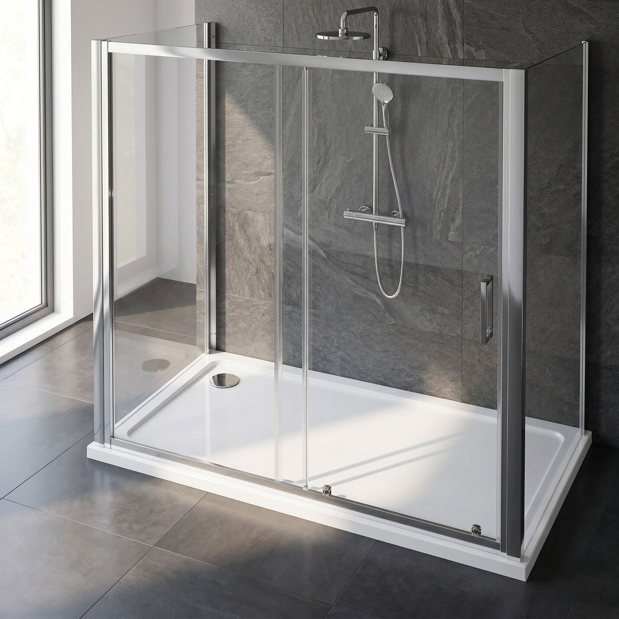 [BETASP1590] White Rectangular Stone Slip Resistant Shower Tray - Available in Multiple Sizes - Lifestyle 2