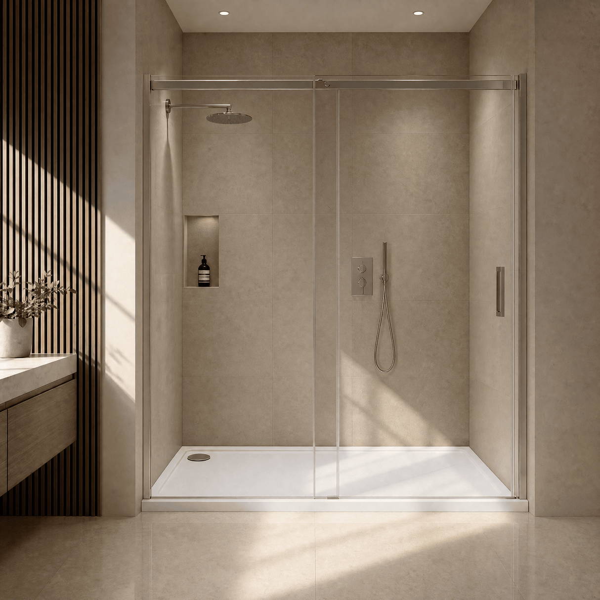[BETASP1590] White Rectangular Stone Slip Resistant Shower Tray - Available in Multiple Sizes - Lifestyle 3