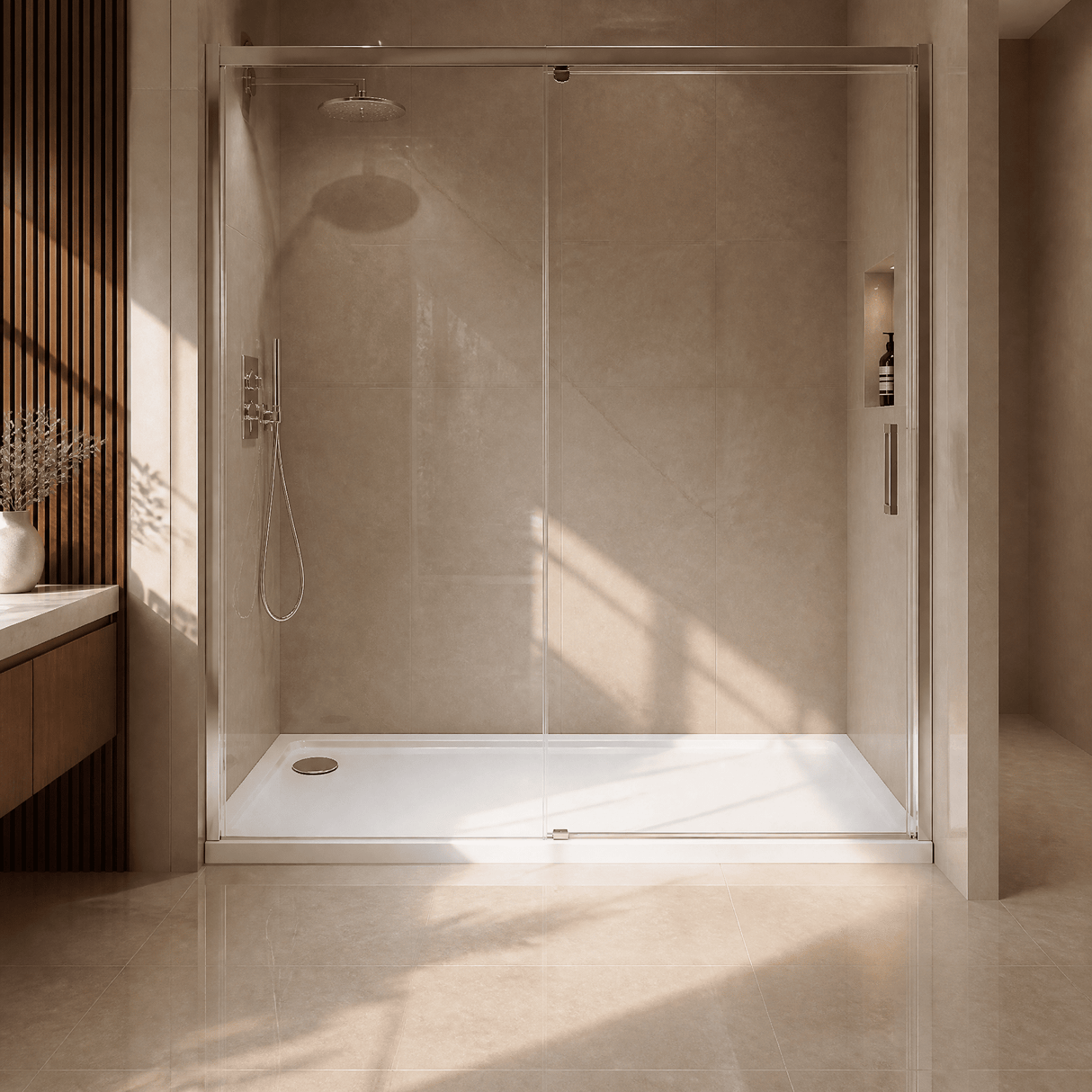 [BETASP1676] White Rectangular Stone Slip Resistant Shower Tray - Available in Multiple Sizes - Lifestyle 1