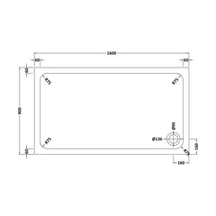 [BETASP1690] White Rectangular Stone Slip Resistant Shower Tray - Available in Multiple Sizes - Technical Drawing