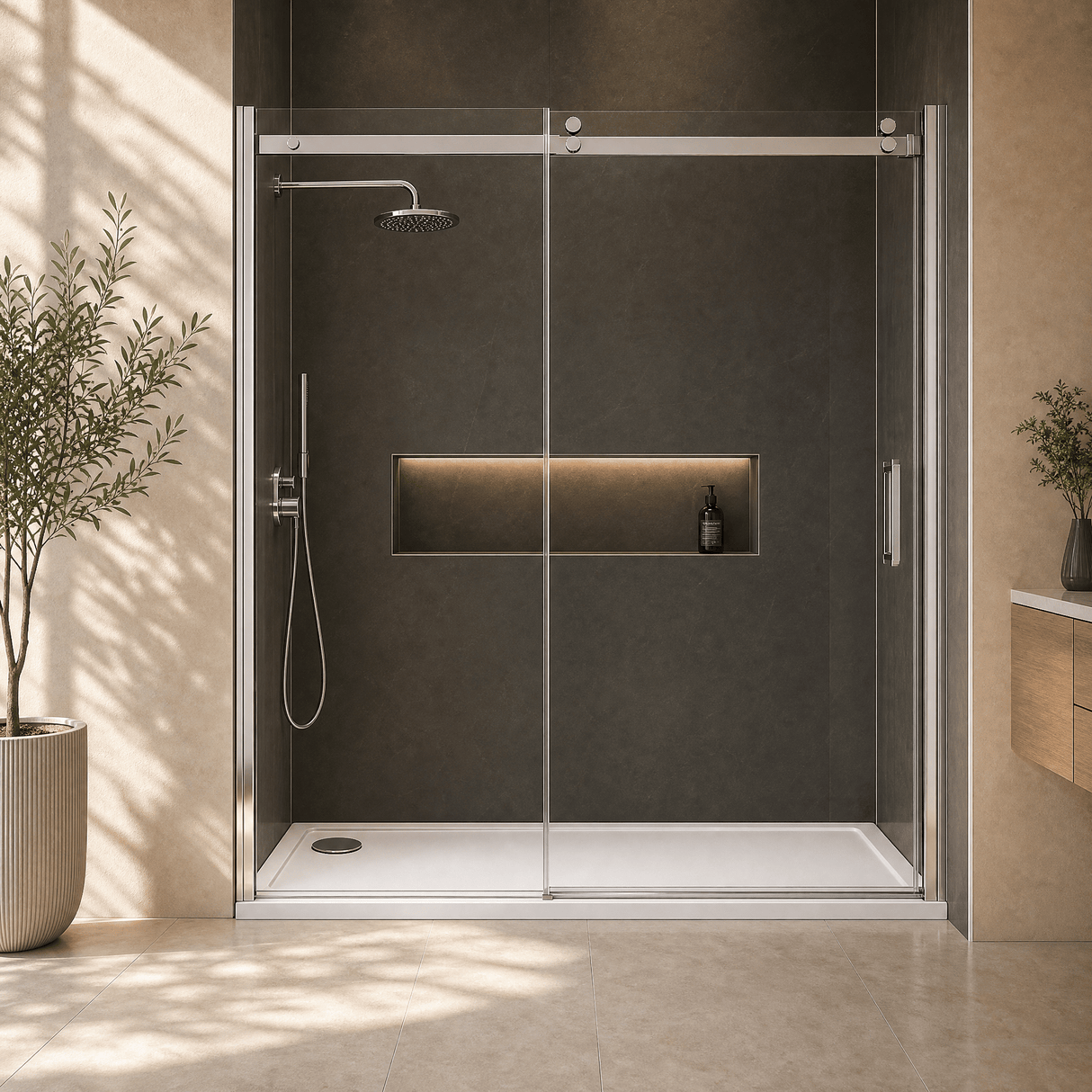 [BETASP1770] White Rectangular Stone Slip Resistant Shower Tray - Available in Multiple Sizes - Lifestyle 1