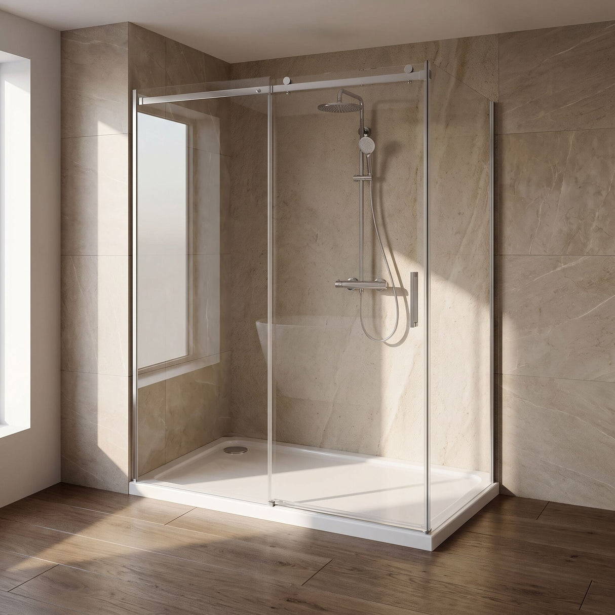 [BETASP1780] White Rectangular Stone Slip Resistant Shower Tray - Available in Multiple Sizes - Lifestyle 3