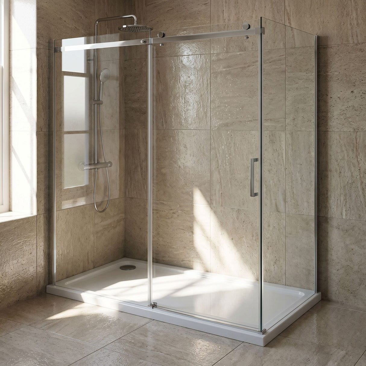 [BETASP1880] White Rectangular Stone Slip Resistant Shower Tray - Available in Multiple Sizes - Lifestyle 1
