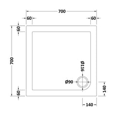 [BETR002] Balterley Shower Tray Modern Square, 40mm Profile - Choice of Size and Colour - Technical Drawing