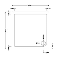 [BETR010] Balterley Shower Tray Modern Square, 40mm Profile - Choice of Size and Colour - Technical Drawing