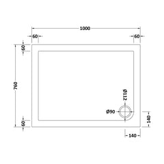 [BETR012] Balterley Shower Tray Modern Rectangular 40mm Profile Slimline, White or Grey - Multiple Sizes Available - Technical Drawing
