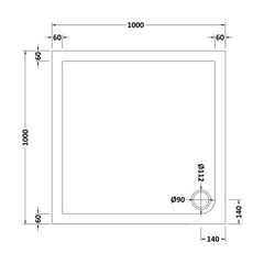 [BETR015] Balterley Shower Tray Modern Square, 40mm Profile - Choice of Size and Colour - Technical Drawing
