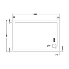 [BETR023] Balterley Shower Tray Modern Rectangular 40mm Profile Slimline, White or Grey - Multiple Sizes Available - Technical Drawing