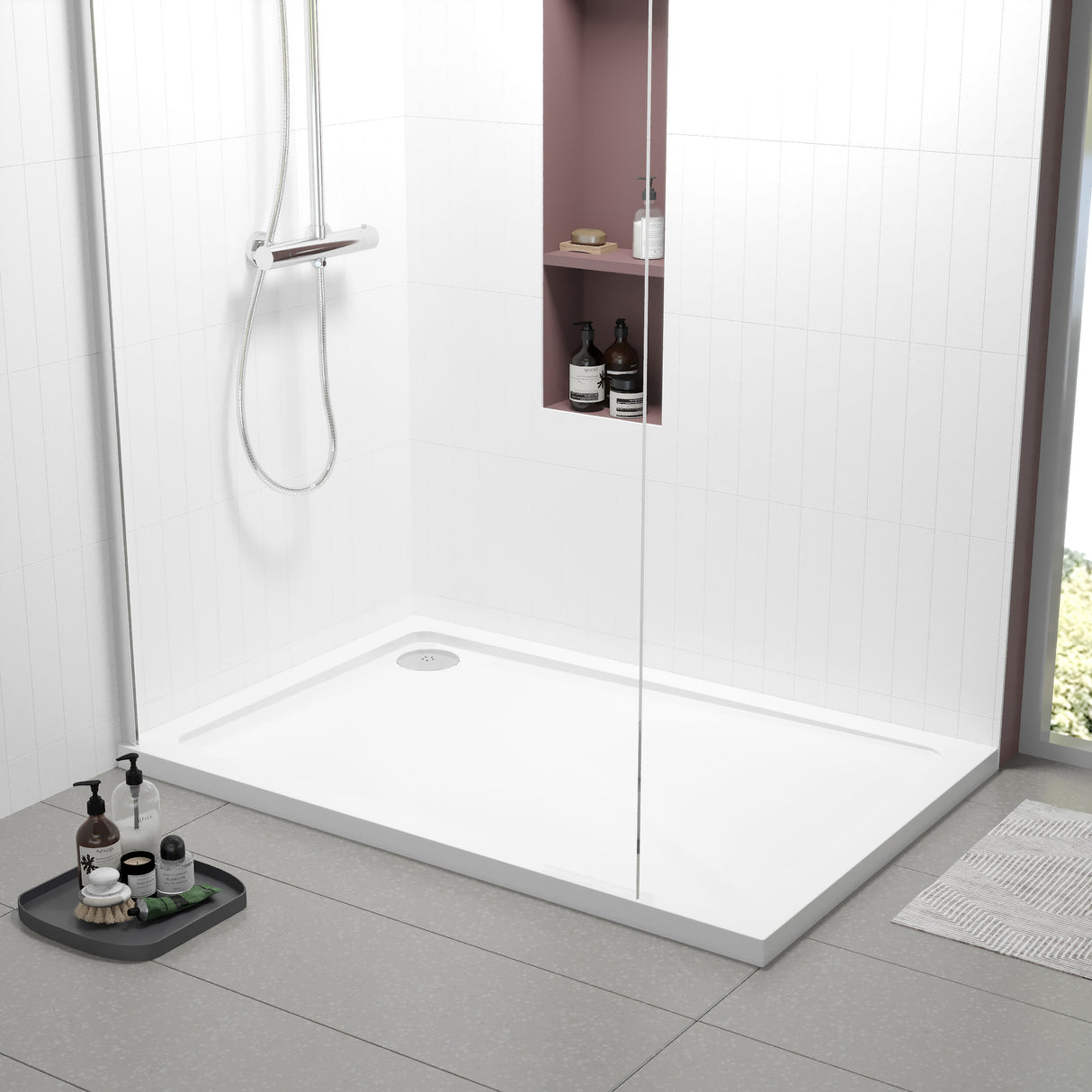 [BETR023] Balterley Shower Tray Modern Rectangular 40mm Profile Slimline, White or Grey - Multiple Sizes Available - Lifestyle 1