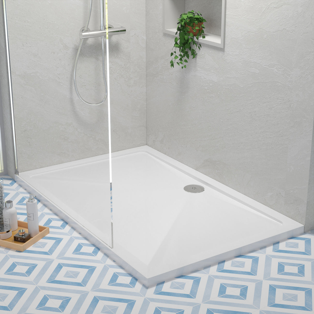 [BETR034] Balterley Shower Tray Modern Rectangular 40mm Profile Slimline, White or Grey - Multiple Sizes Available - Lifestyle 2
