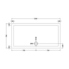 [BETR042] Balterley Shower Tray Modern Rectangular 40mm Profile Slimline, White or Grey - Multiple Sizes Available - Technical Drawing