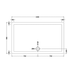 [BETR044] Balterley Shower Tray Modern Rectangular 40mm Profile Slimline, White or Grey - Multiple Sizes Available - Technical Drawing