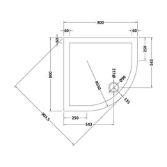 [BETR105] Balterley Shower Tray Quadrant, 40mm Profile Design - Choice of Size and Colour - Technical Drawing
