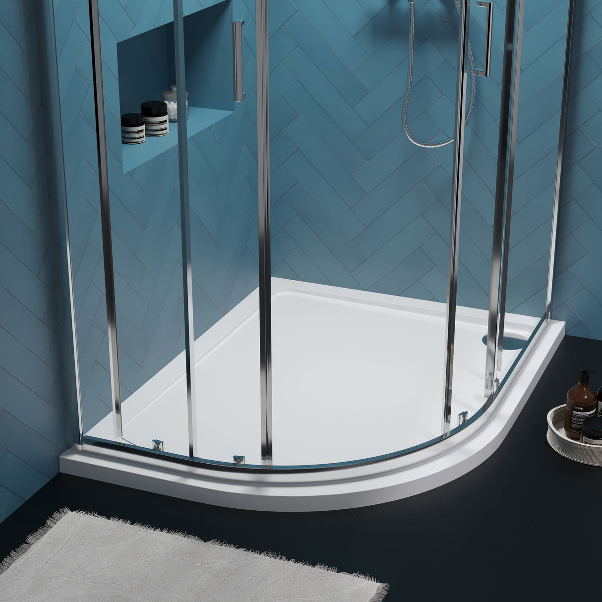 [BETR114] Balterley Shower Tray Modern Offset Quadrant Shower Tray, Left or Right Hand - Choice of Size and Finish - Lifestyle 1