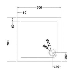 [BETR71002] Balterley Shower Tray Modern Square, 40mm Profile - Choice of Size and Colour - Technical Drawing