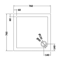 [BETR71003] Balterley Shower Tray Modern Square, 40mm Profile - Choice of Size and Colour - Technical Drawing