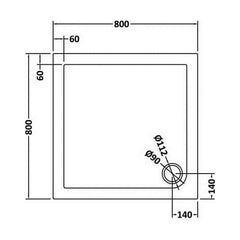 [BETR71006] Balterley Shower Tray Modern Square, 40mm Profile - Choice of Size and Colour - Technical Drawing