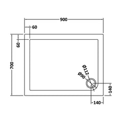 [BETR71007] Balterley Shower Tray Modern Rectangular 40mm Profile Slimline, White or Grey - Multiple Sizes Available - Technical Drawing