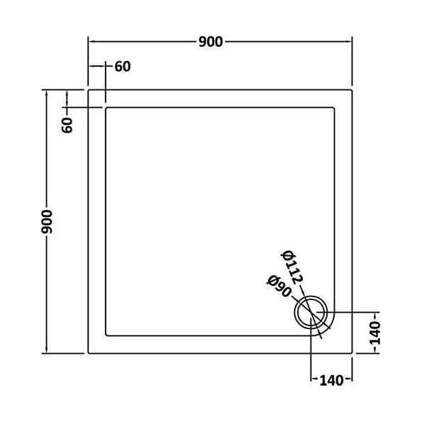 [BETR71010] Balterley Shower Tray Modern Square, 40mm Profile - Choice of Size and Colour - Technical Drawing