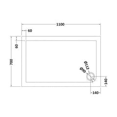 [BETR71016] Balterley Shower Tray Modern Rectangular 40mm Profile Slimline, White or Grey - Multiple Sizes Available - Technical Drawing