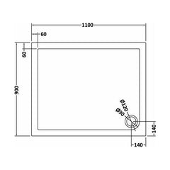 [BETR71019] Balterley Shower Tray Modern Rectangular 40mm Profile Slimline, White or Grey - Multiple Sizes Available - Technical Drawing