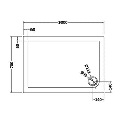 [BETR71021] Balterley Shower Tray Modern Rectangular 40mm Profile Slimline, White or Grey - Multiple Sizes Available - Technical Drawing