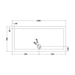 [BETR71041] Balterley Shower Tray Modern Rectangular 40mm Profile Slimline, White or Grey - Multiple Sizes Available - Technical Drawing