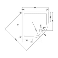 [BETR71106] Balterley Shower Tray Quadrant, 40mm Profile Design - Choice of Size and Colour - Technical Drawing