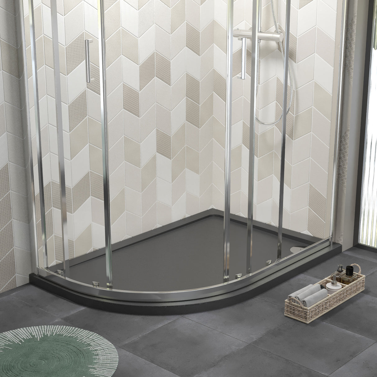 [BETR71113] Balterley Shower Tray Modern Offset Quadrant Shower Tray, Left or Right Hand - Choice of Size and Finish - Lifestyle 1