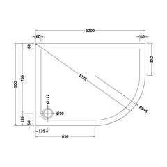 [BETR71115] Balterley Shower Tray Modern Offset Quadrant Shower Tray, Left or Right Hand - Choice of Size and Finish - Technical Drawing