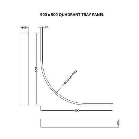 [BETR71B] Shower Tray Leg Set & Plinth Kit - Slate Grey - 900mm x 900mm Panel - Technical Drawing
