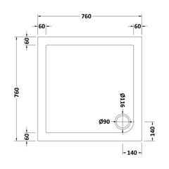 [BETSR003] Slip Resistant Slimline Square Shower Tray - Choice of Size - Technical Drawing