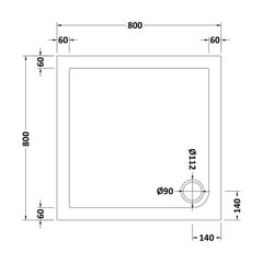 [BETSR006] Slip Resistant Slimline Square Shower Tray - Choice of Size - Technical Drawing