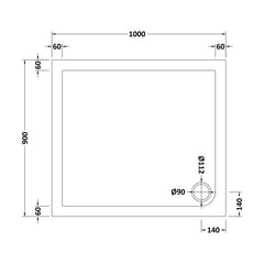 [BETSR014] Slip Resistant Slimline Rectangular Shower Tray - Choice of Size - Technical Drawing