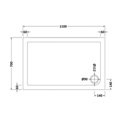 [BETSR016] Slip Resistant Slimline Rectangular Shower Tray - Choice of Size - Technical Drawing