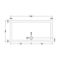 [BETSR042] Slip Resistant Slimline Rectangular Shower Tray - Choice of Size - Technical Drawing