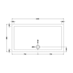 [BETSR043] Slip Resistant Slimline Rectangular Shower Tray - Choice of Size - Technical Drawing