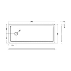 [BETSR060] 1700mm x 700mm Premium Slip Resistant Slimline Bath Replacement Tray- White - Technical Drawing