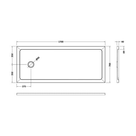 [BETSR060] 1700mm x 700mm Premium Slip Resistant Slimline Bath Replacement Tray- White - Technical Drawing