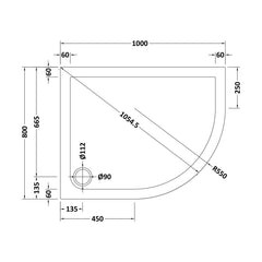 [BETSR109] Slip Resistant Slimline Offset Quadrant Shower Tray - Choice of Size and Orientation - Technical Drawing