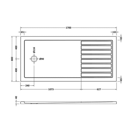 [BETSR1780] SR Walk In Shower Tray 1700x800x40 - Technical Drawing