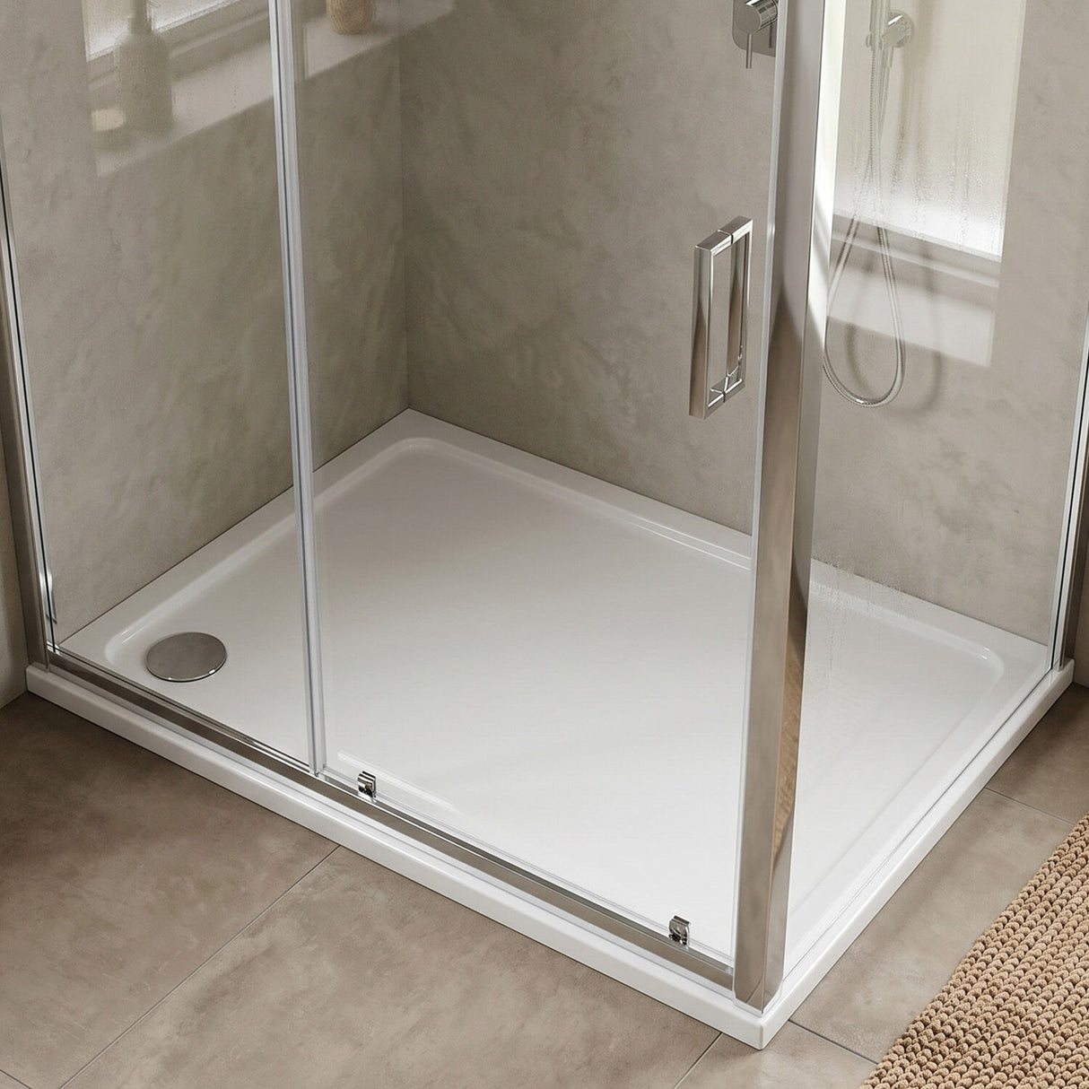 [BETTR91070] White Rectangular Stone Resin Premium Shower Tray with Corner Waste Position - Multiple Sizes Available - Silo