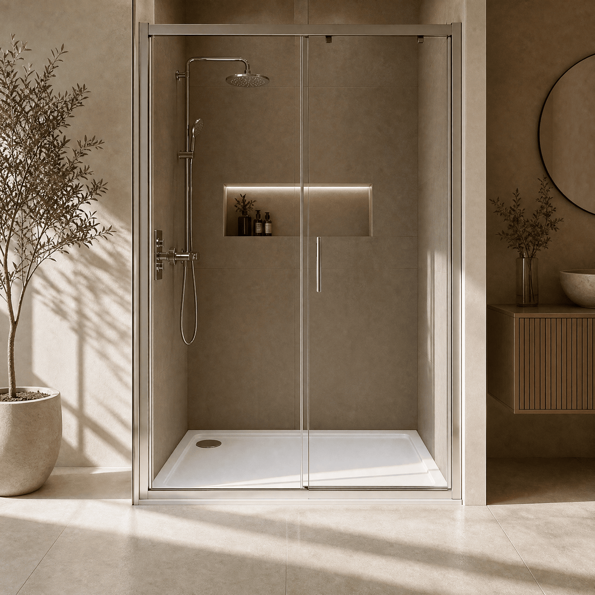 [BETTR91080] White Rectangular Stone Resin Premium Shower Tray with Corner Waste Position - Multiple Sizes Available - Lifestyle 1