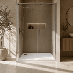 [BETTR91080] White Rectangular Stone Resin Premium Shower Tray with Corner Waste Position - Multiple Sizes Available - Lifestyle 1