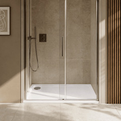 [BETTR91080] White Rectangular Stone Resin Premium Shower Tray with Corner Waste Position - Multiple Sizes Available - Lifestyle 2