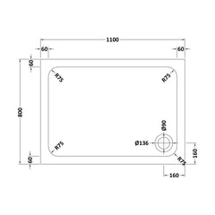 [BETTR91180] White Rectangular Stone Resin Premium Shower Tray with Corner Waste Position - Multiple Sizes Available - Technical Drawing
