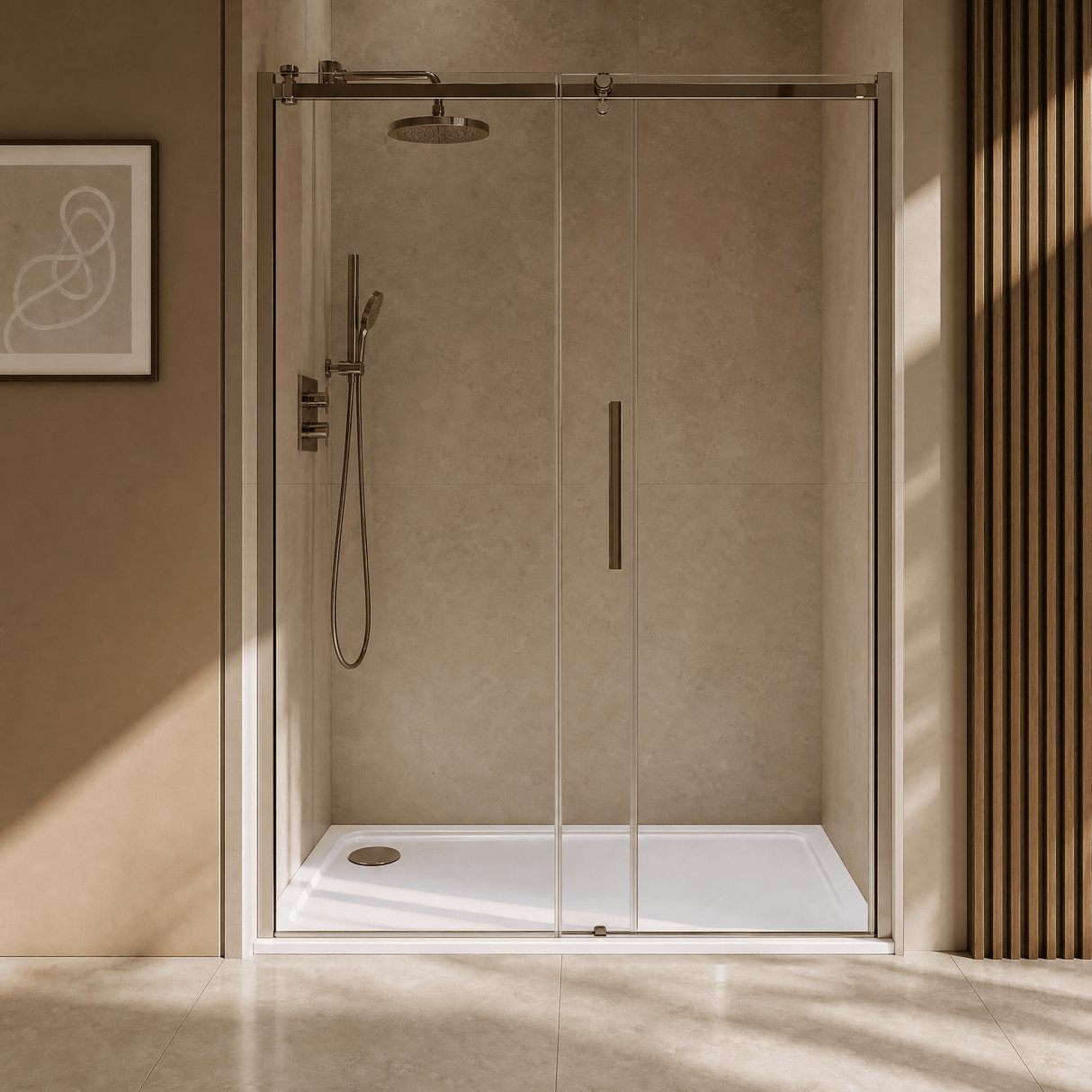 [BETTR91280] White Rectangular Stone Resin Premium Shower Tray with Corner Waste Position - Multiple Sizes Available - Lifestyle 1