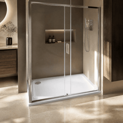 [BETTR91280] White Rectangular Stone Resin Premium Shower Tray with Corner Waste Position - Multiple Sizes Available - Lifestyle 2
